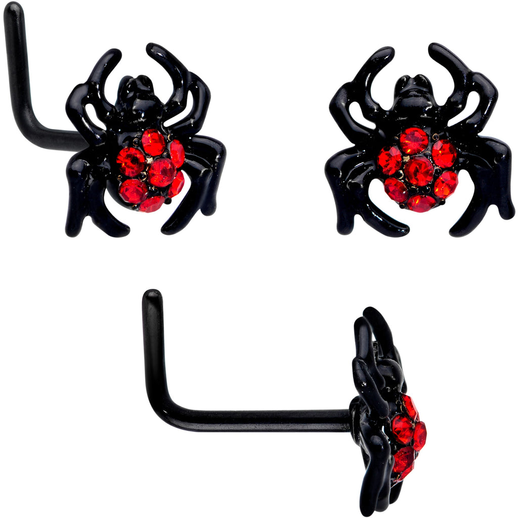BodyCandy 16G 20G Red Spider Halloween Cartilage Labret Nose Set of 3 — side view