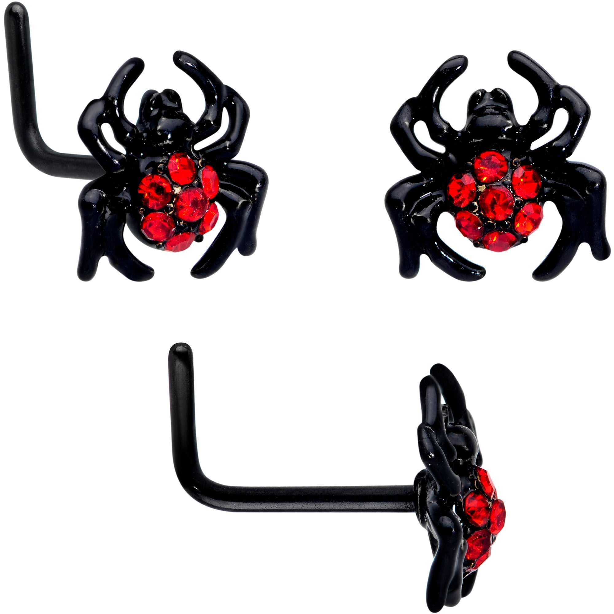 BodyCandy 16G 20G Red Spider Halloween Cartilage Labret Nose Set of 3 — side view