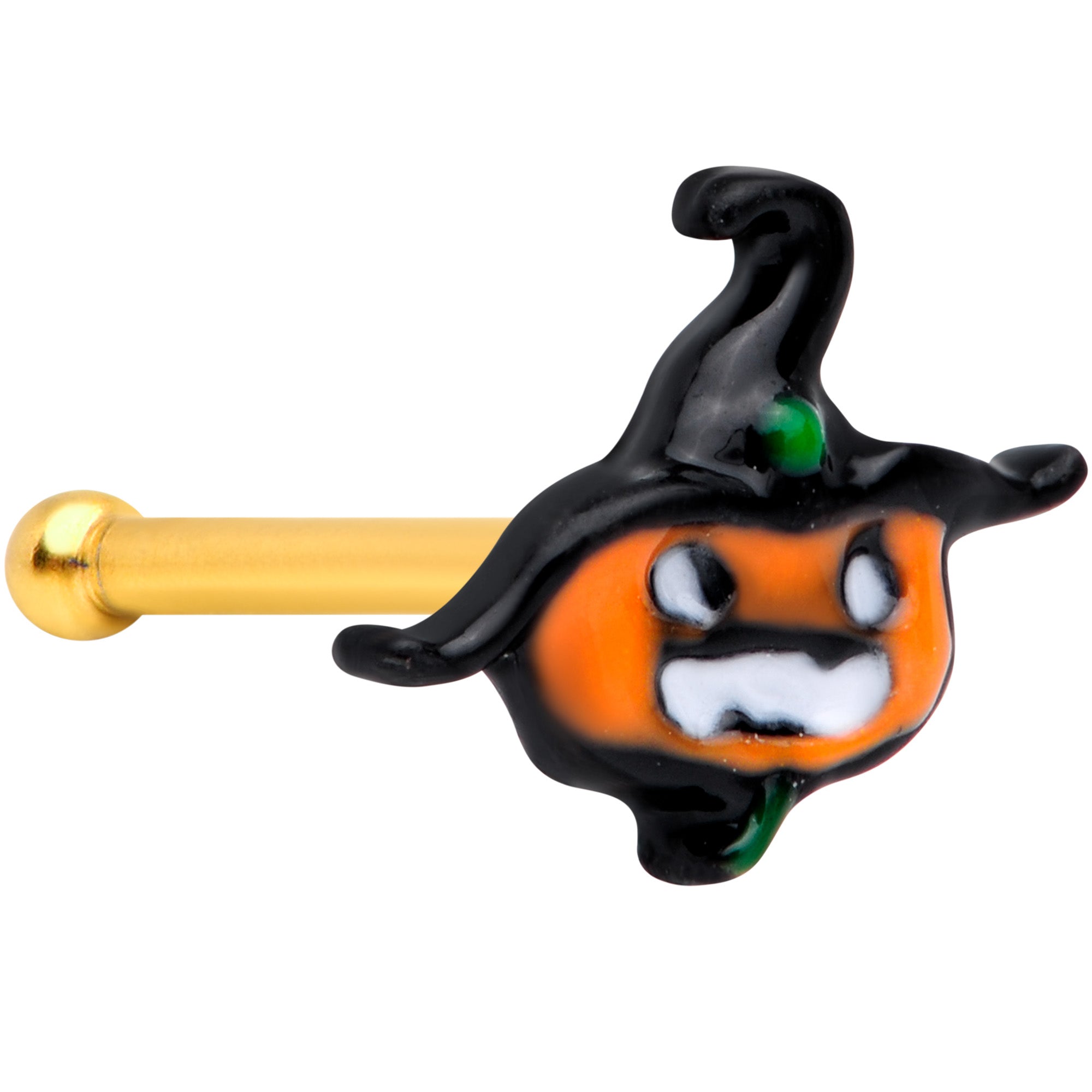 BodyCandy 20G 1/4 Gold Tone Growling Pumpkin Halloween Nose Bone — main product shot