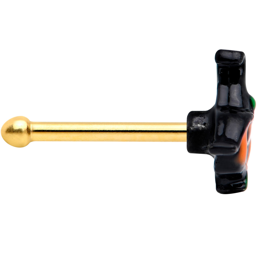 BodyCandy 20G 1/4 Gold Tone Growling Pumpkin Halloween Nose Bone — lifestyle context