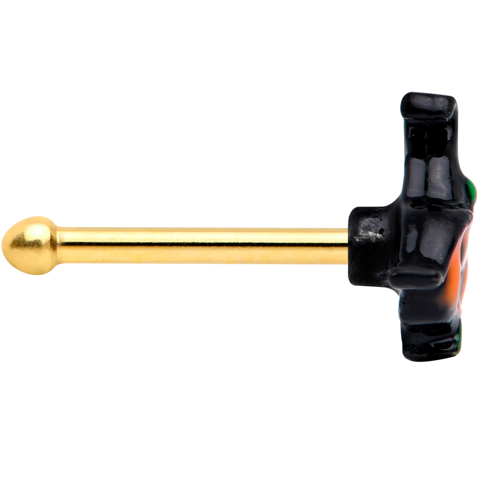 BodyCandy 20G 1/4 Gold Tone Growling Pumpkin Halloween Nose Bone — lifestyle context