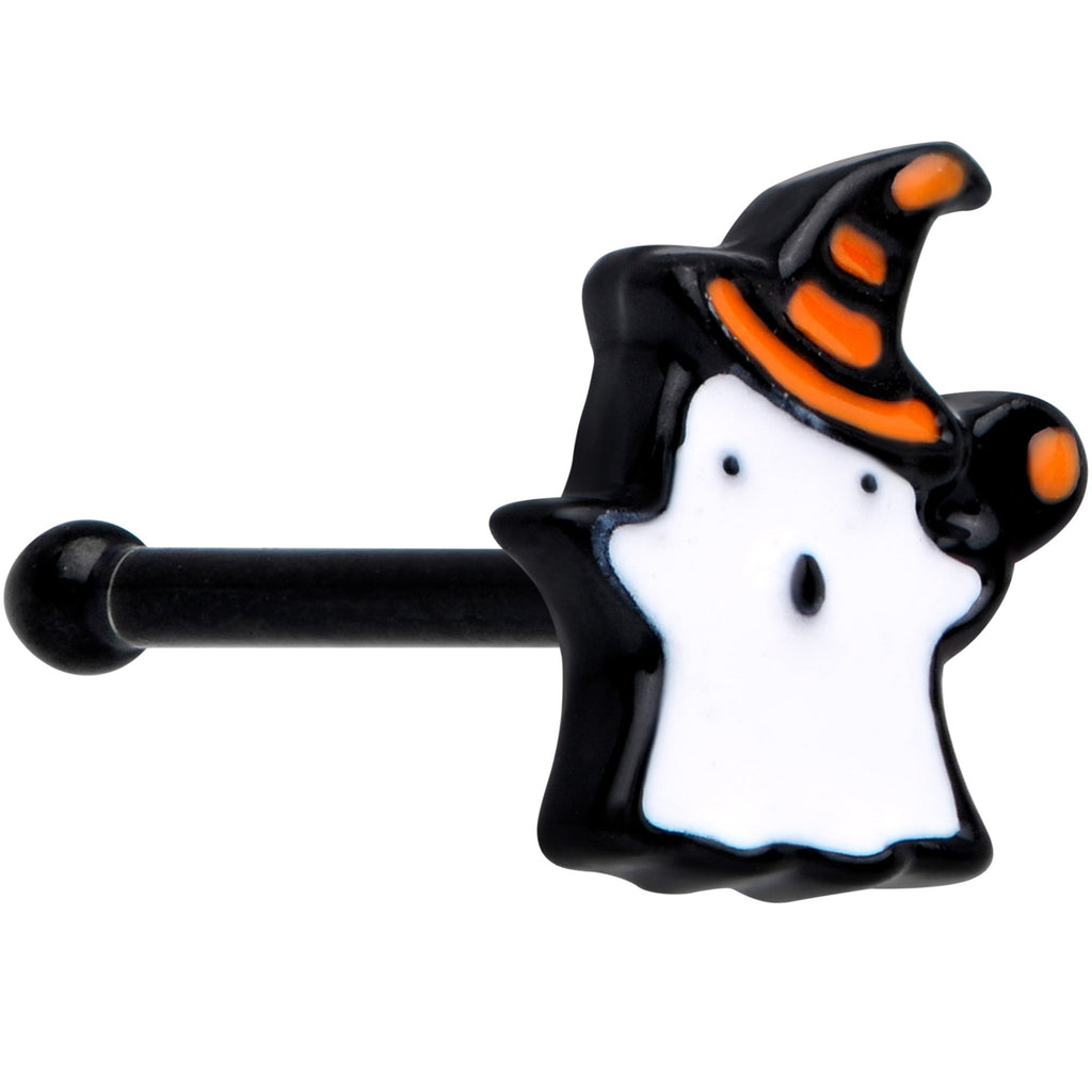 BodyCandy 20G 1/4 Black Striped Hat Candy Ghost Halloween Nose Bone — main product shot
