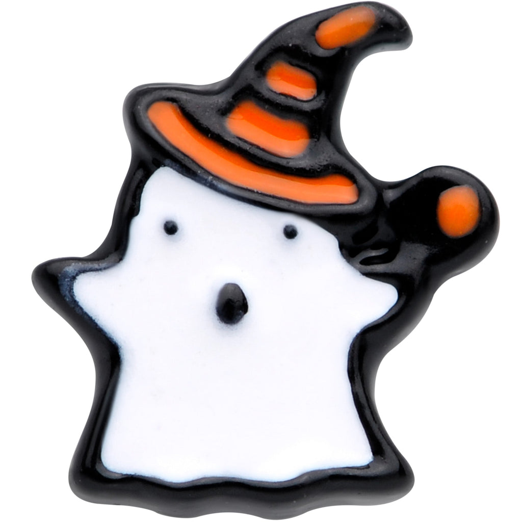 BodyCandy 20G 1/4 Black Striped Hat Candy Ghost Halloween Nose Bone — detail close-up