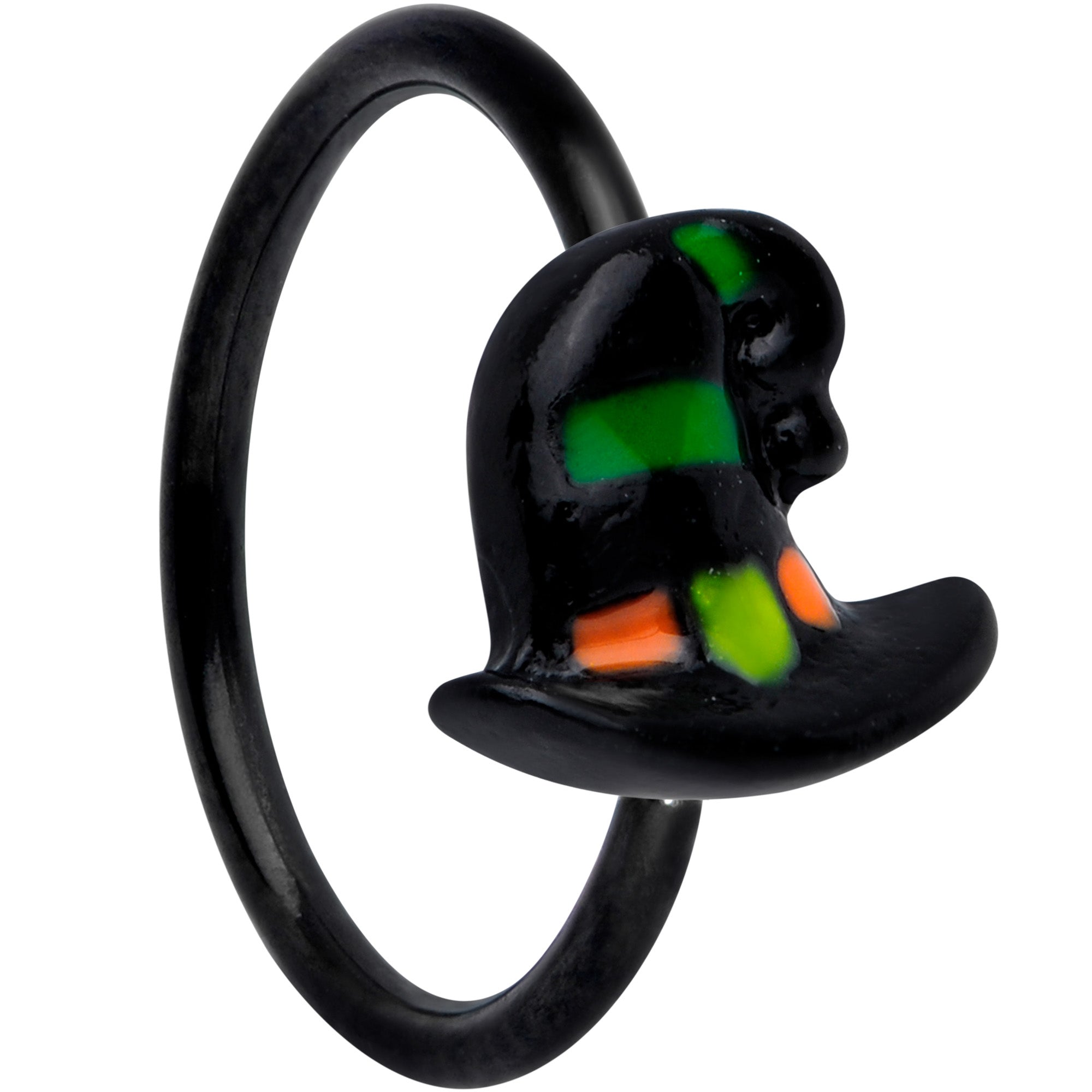 BodyCandy 20G 5/16 Black Striped Witch Hat Halloween Nose Hoop — main product shot