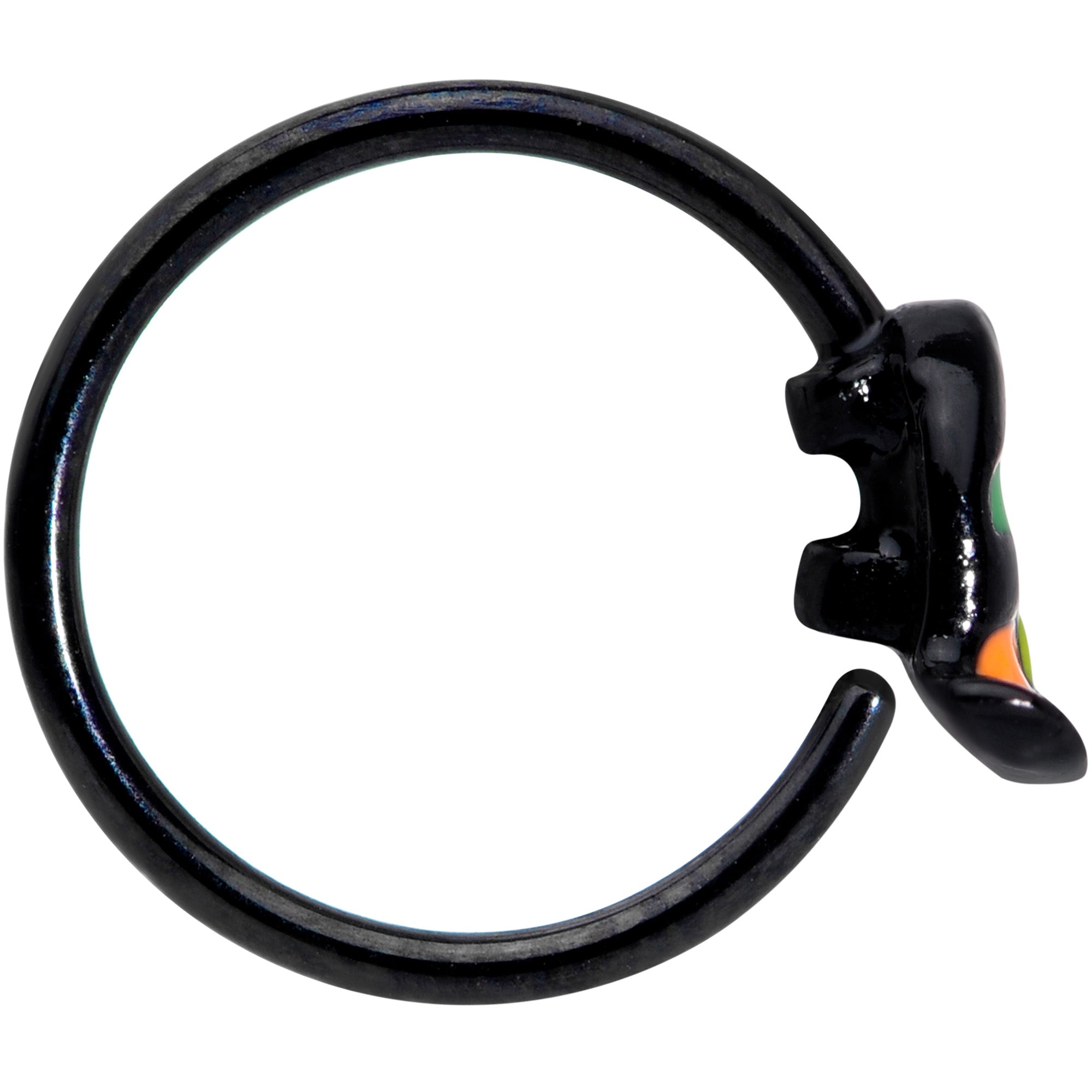 BodyCandy 20G 5/16 Black Striped Witch Hat Halloween Nose Hoop — lifestyle context