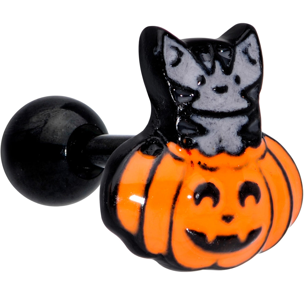 BodyCandy 16G 1/4 Black Cat Surprise Pumpkin Halloween Cartilage Tragus — main product shot