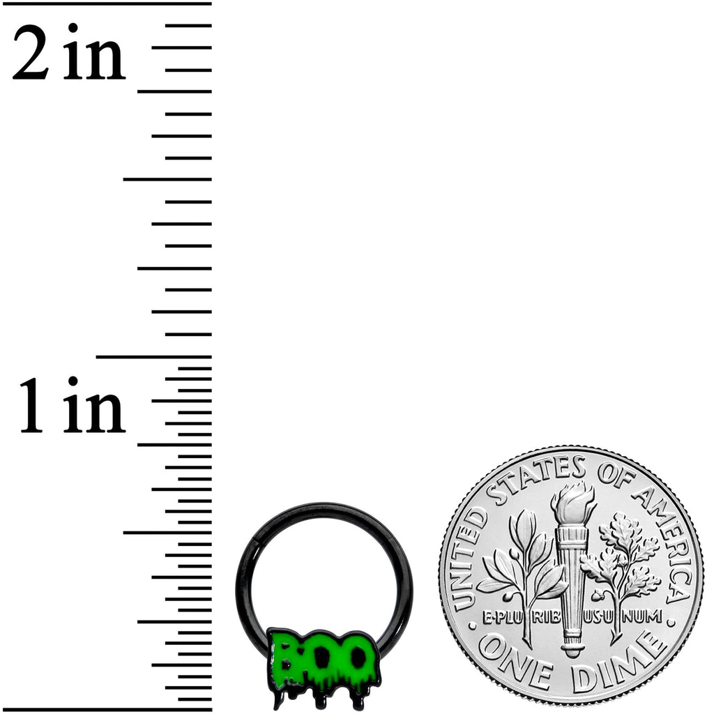 BodyCandy 16G 3/8 Black Green Spooky Boo Halloween Hinged Segment Ring — lifestyle context