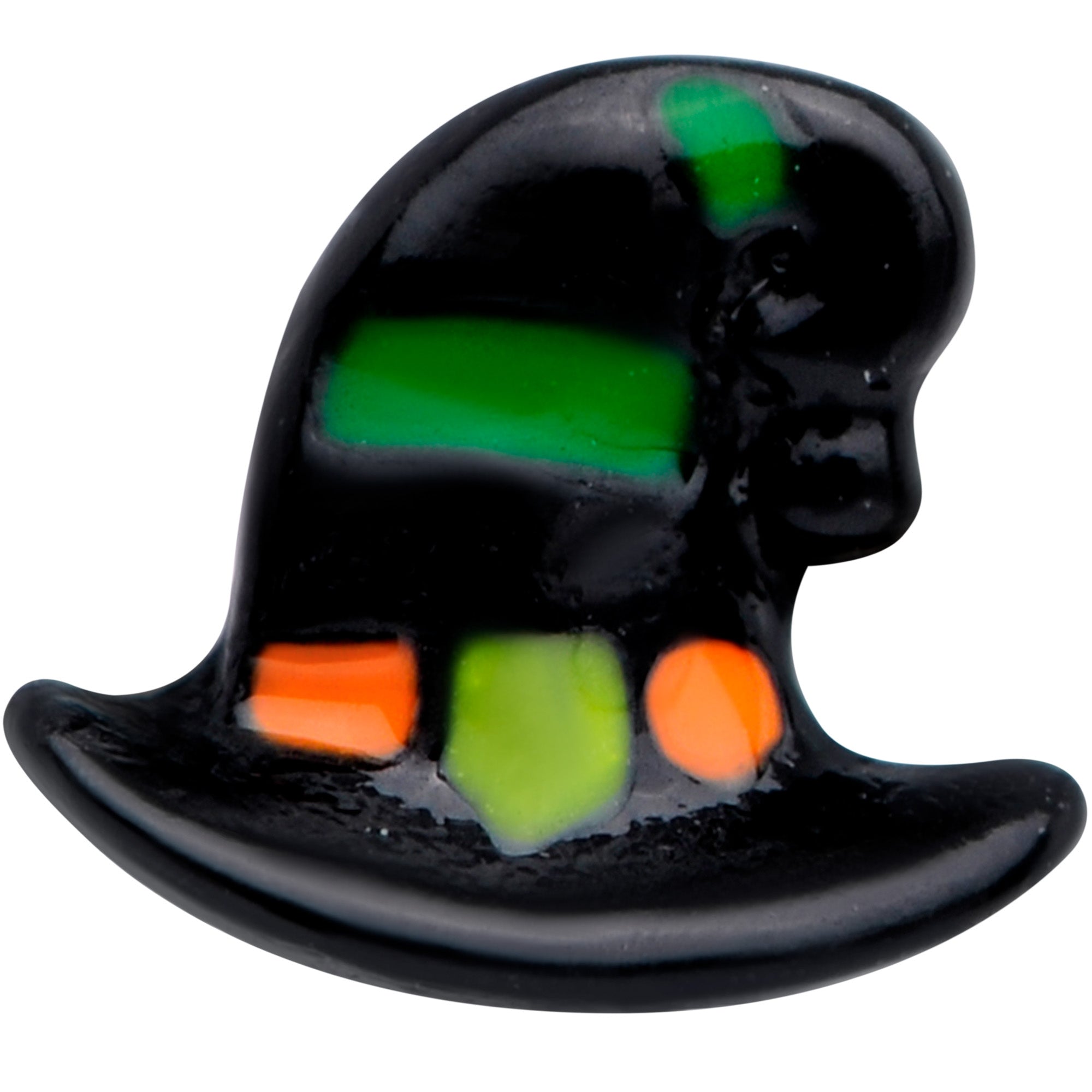 BodyCandy 20G 1/4 Black Striped Witch Hat Halloween Nose Bone — detail close-up