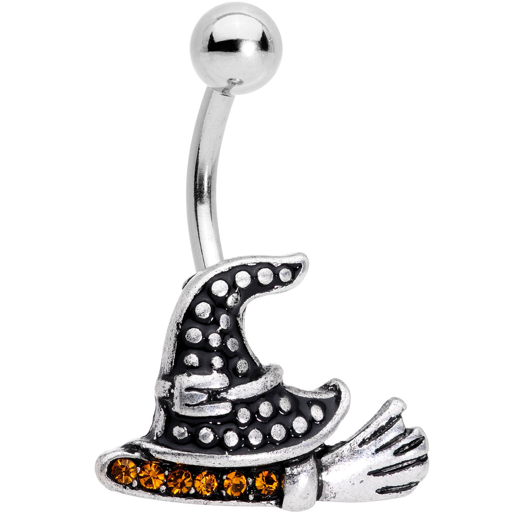 BodyCandy Yellow Gem Witch Hat Broom Halloween Belly Ring — main product shot