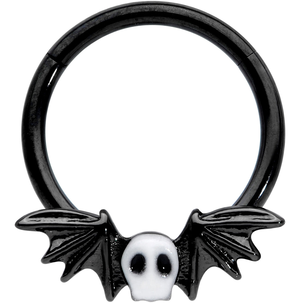BodyCandy 16G 3/8 Wing Skull Memento Mori Halloween Hinged Segment Ring — main product shot