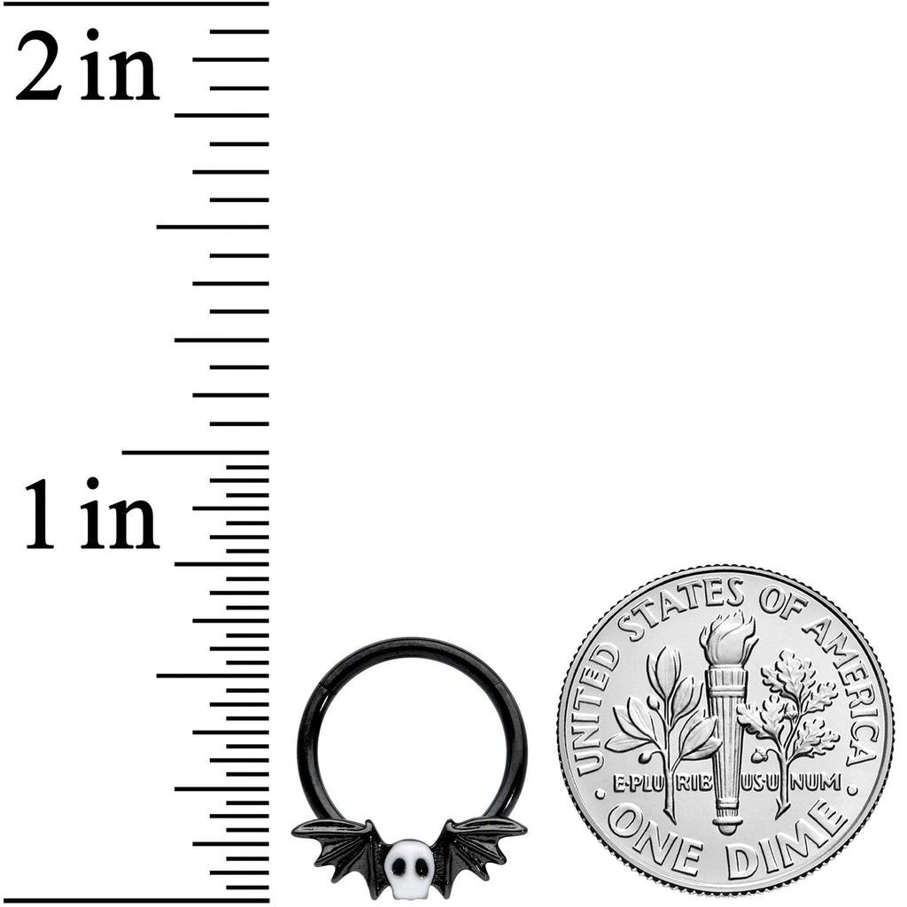 BodyCandy 16G 3/8 Wing Skull Memento Mori Halloween Hinged Segment Ring — lifestyle context