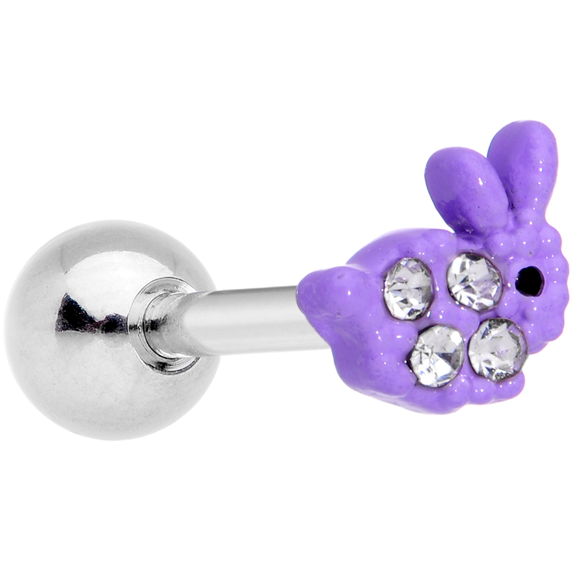 BodyCandy 16G 1/4 Clear Gem Purple Easter Bunny Cartilage Tragus Earring — main product shot