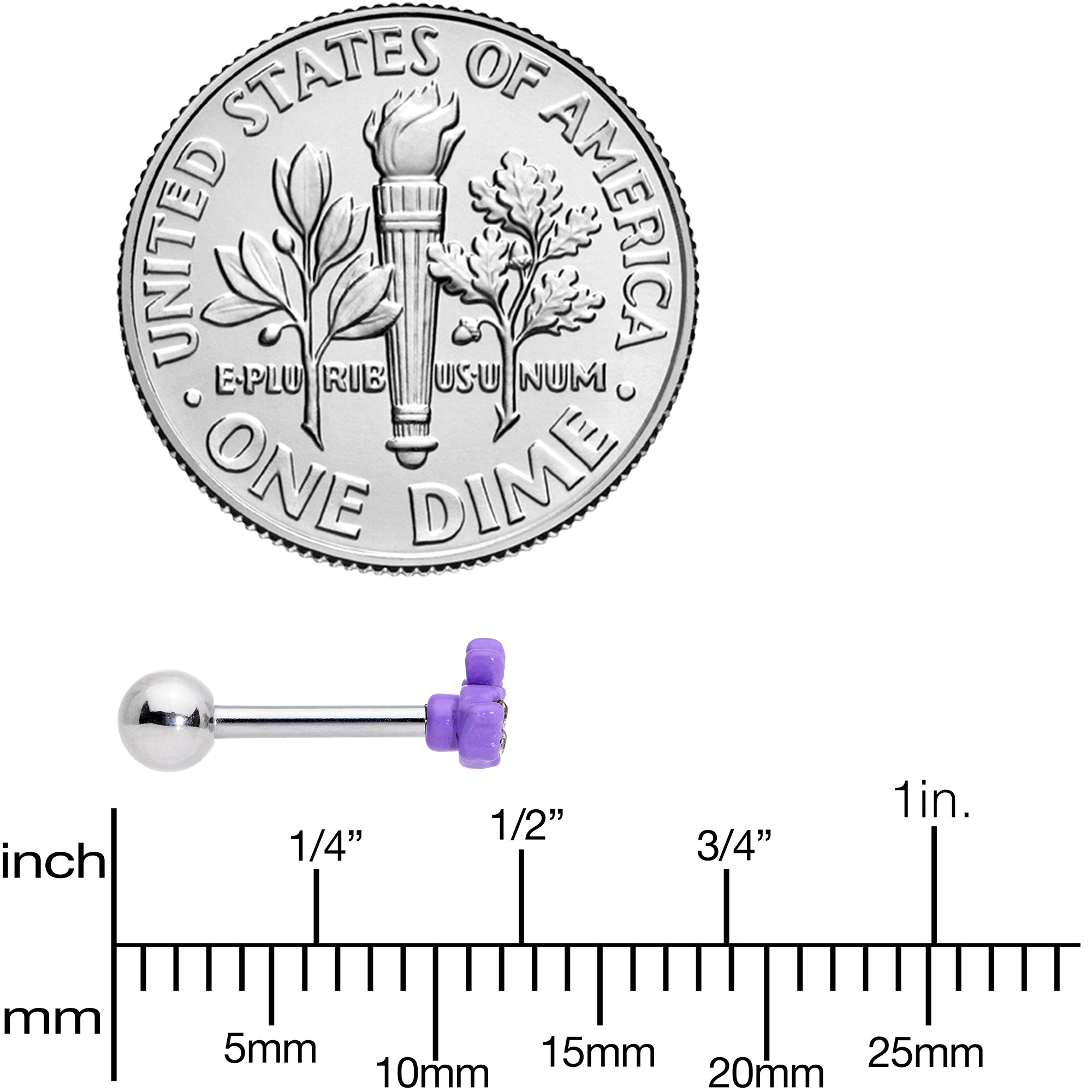 BodyCandy 16G 1/4 Clear Gem Purple Easter Bunny Cartilage Tragus Earring — back view