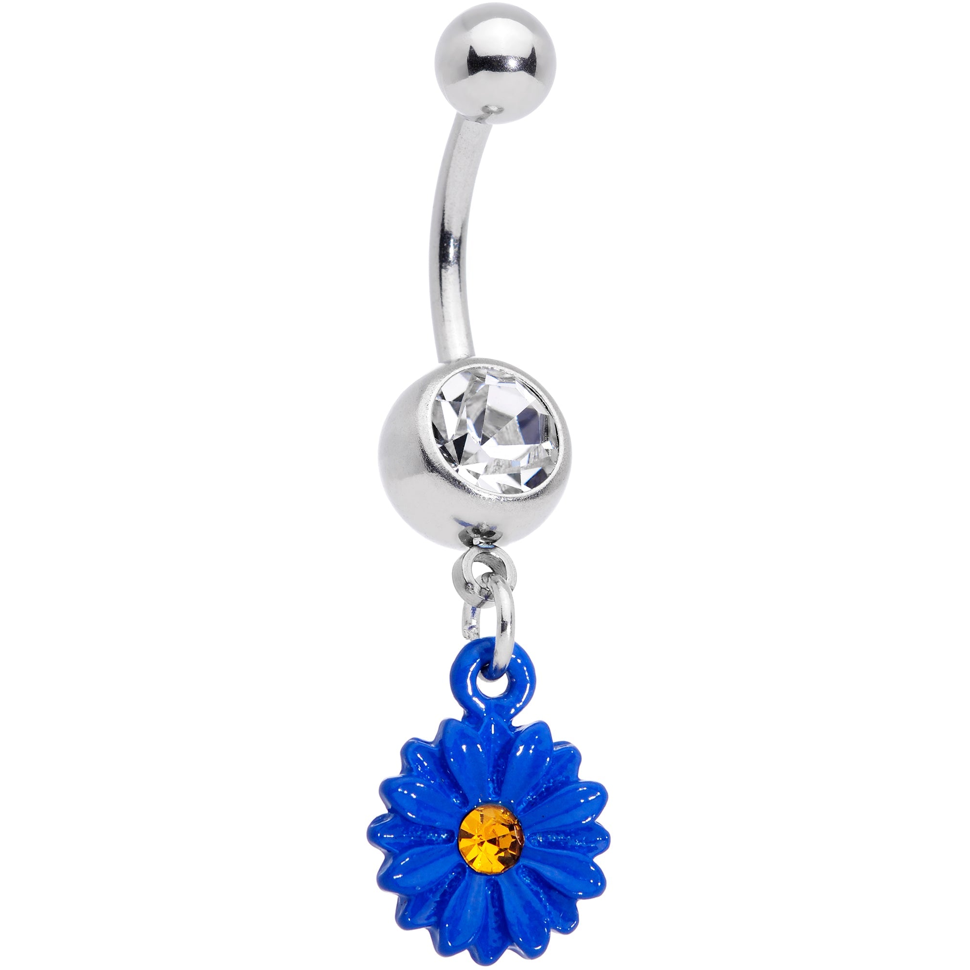 BodyCandy Clear Yellow Gem Blue Sunflower Dangle Belly Ring — main product shot
