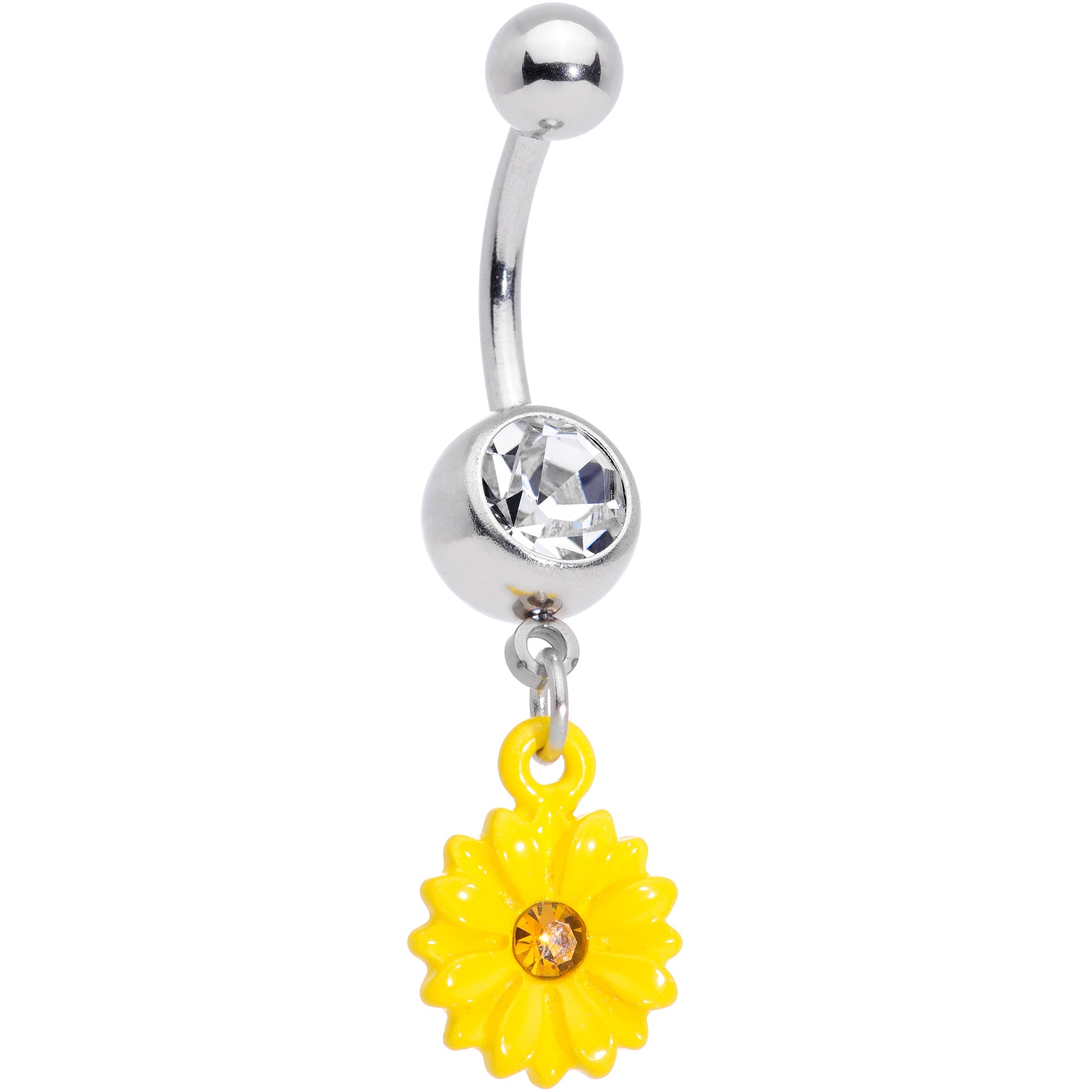 BodyCandy Clear Yellow Gem Yellow Sunflower Dangle Belly Ring — main product shot