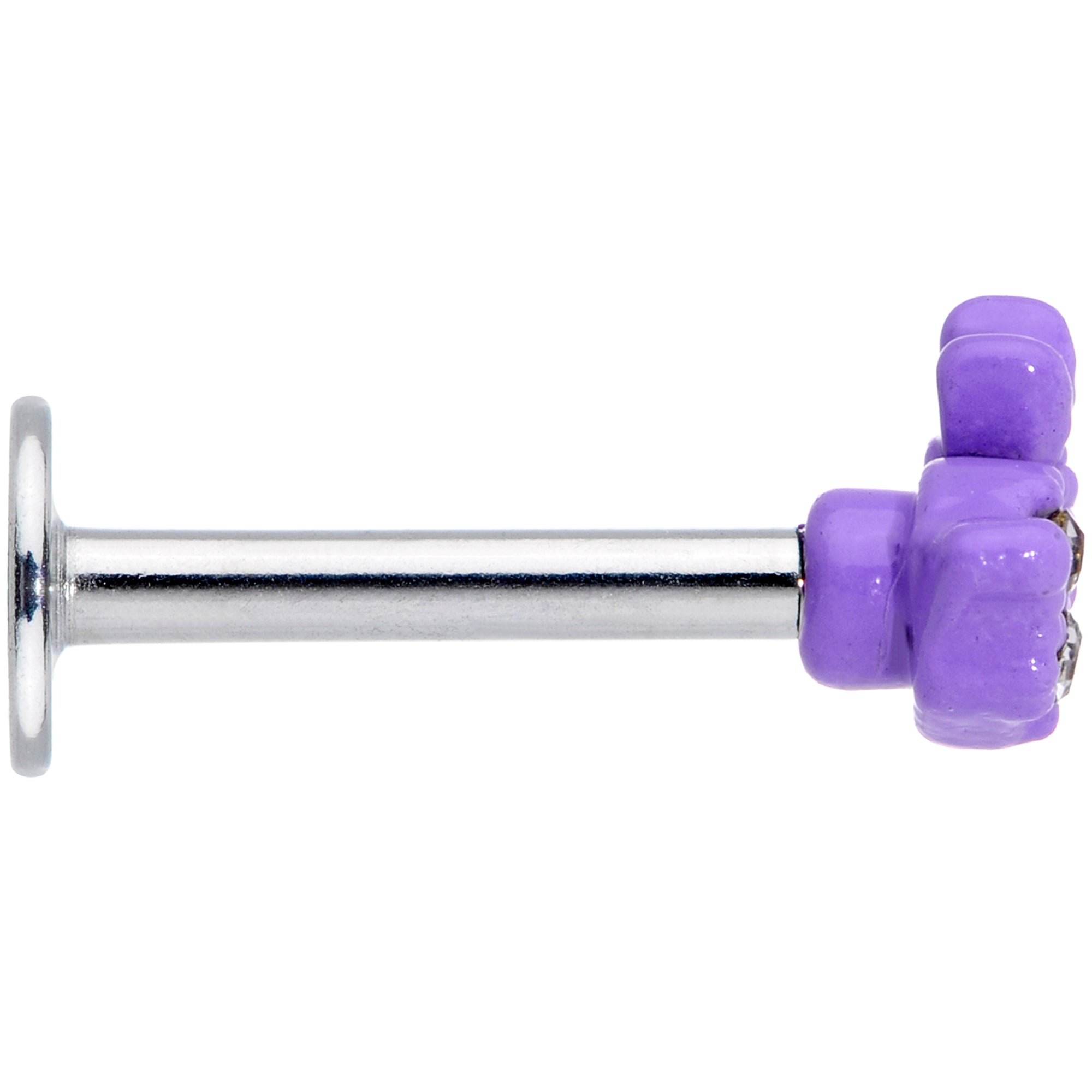 BodyCandy 16G 5/16 Clear Gem Purple Easter Bunny Labret Monroe Tragus — side view