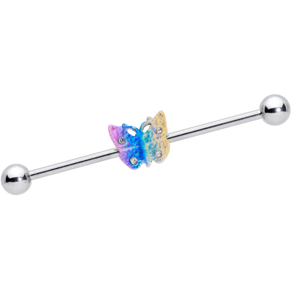 BodyCandy 14G Clear Gem Baroque Rainbow Butterfly Industrial Barbell 38mm — main product shot