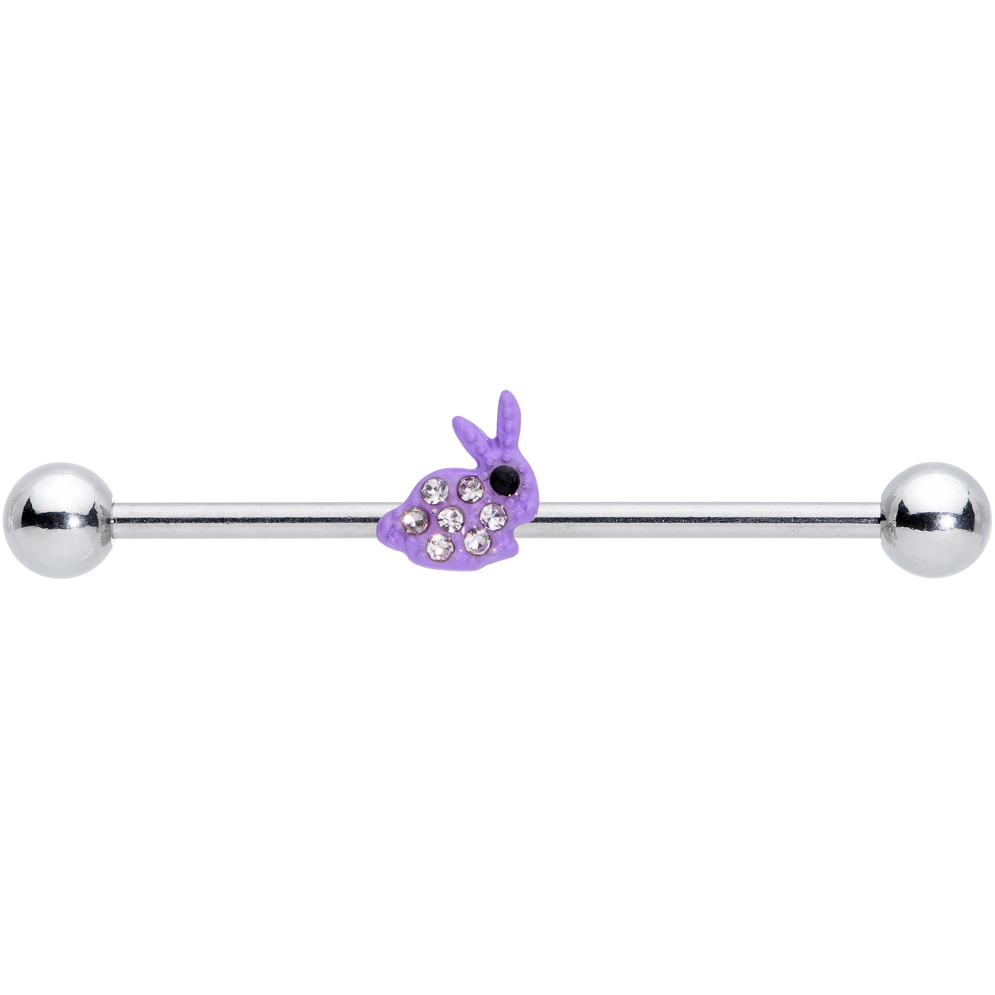 BodyCandy 14G Clear Gem Purple Easter Bunny Industrial Barbell 38mm — detail close-up