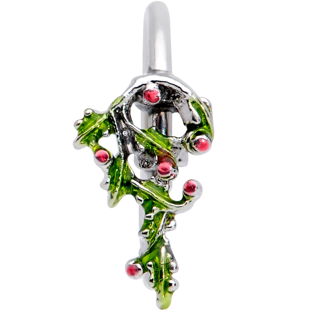 BodyCandy 20G 5/16 Pink CZ Gem Candy Cane Holly Christmas Nose Hoop — detail close-up