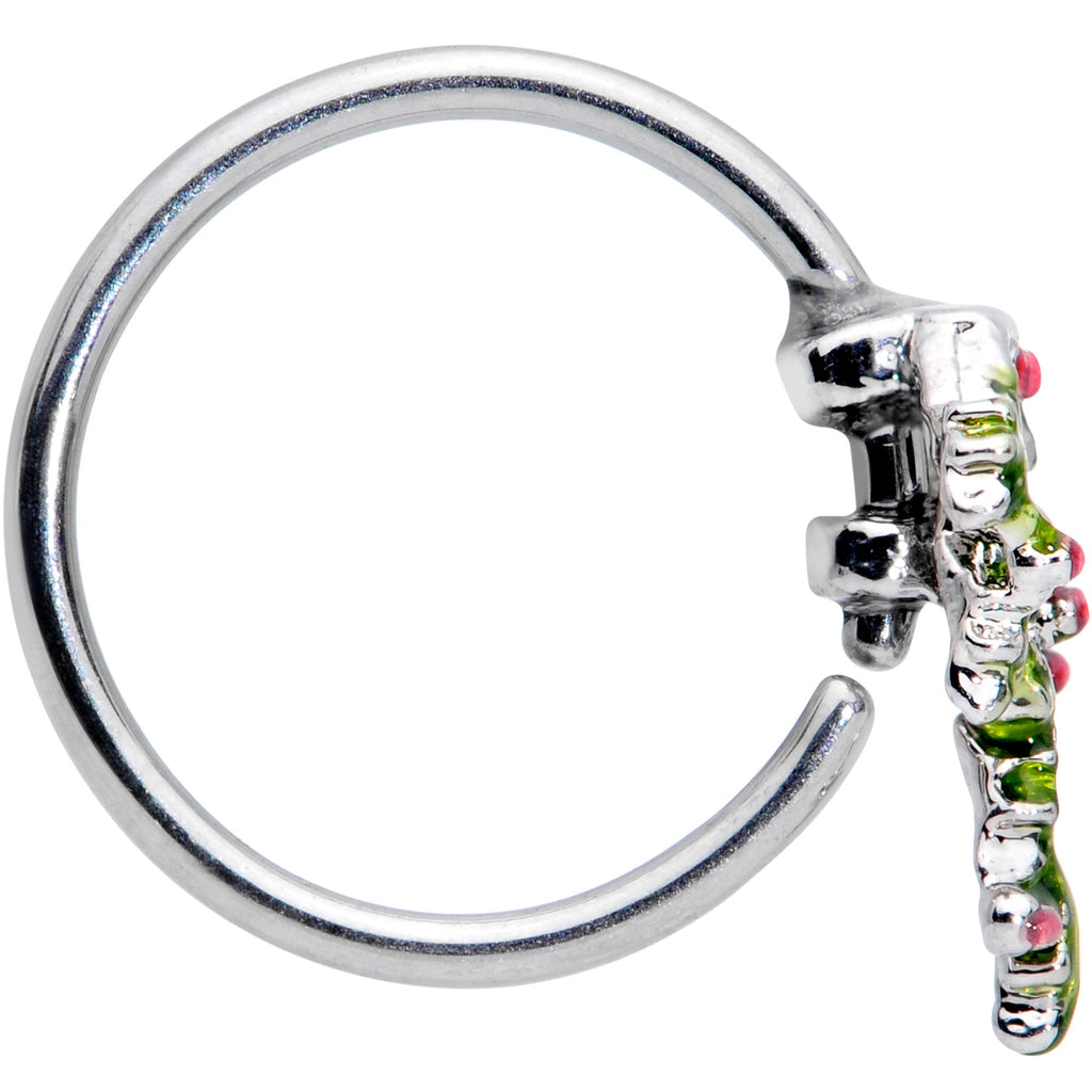 BodyCandy 20G 5/16 Pink CZ Gem Candy Cane Holly Christmas Nose Hoop — lifestyle context