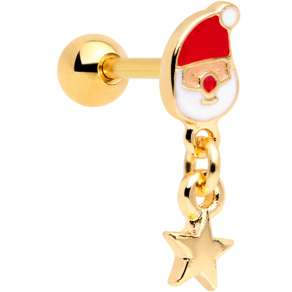 BodyCandy 16G 1/4 Gold Tone Santa Star Christmas Dangle Cartilage Tragus — main product shot