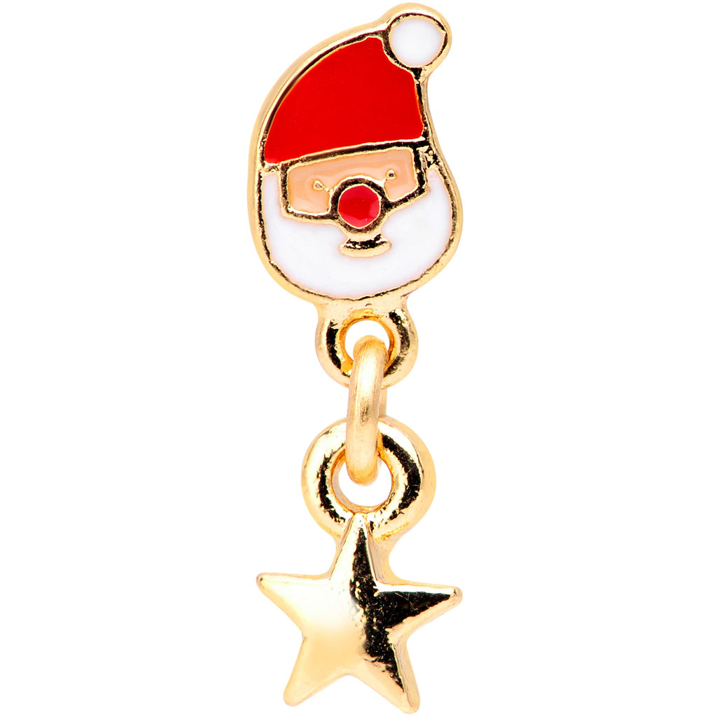 BodyCandy 16G 1/4 Gold Tone Santa Star Christmas Dangle Cartilage Tragus — detail close-up