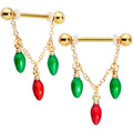 BodyCandy 14G 9/16 Gold Tone Bulb Christmas Chain Dangle Nipple Ring Set — main product shot