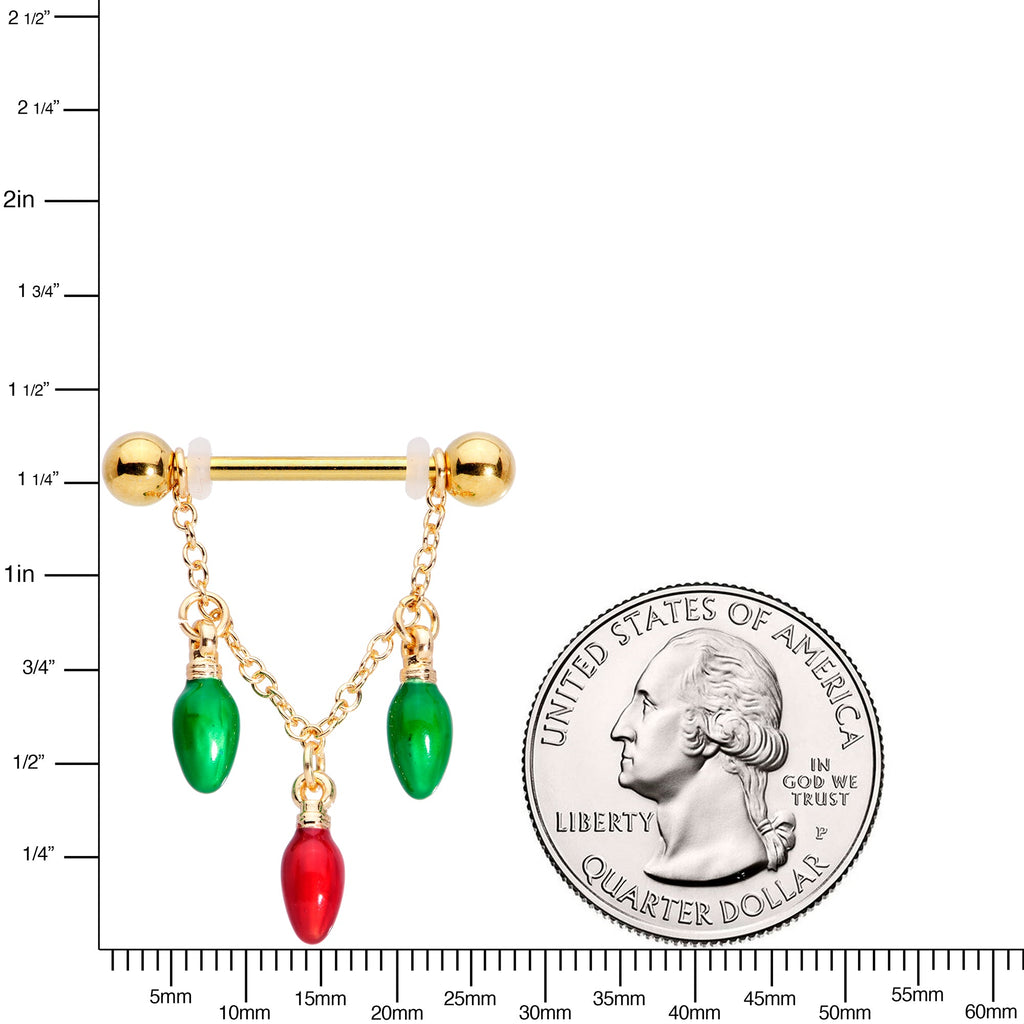 BodyCandy 14G 9/16 Gold Tone Bulb Christmas Chain Dangle Nipple Ring Set — lifestyle context
