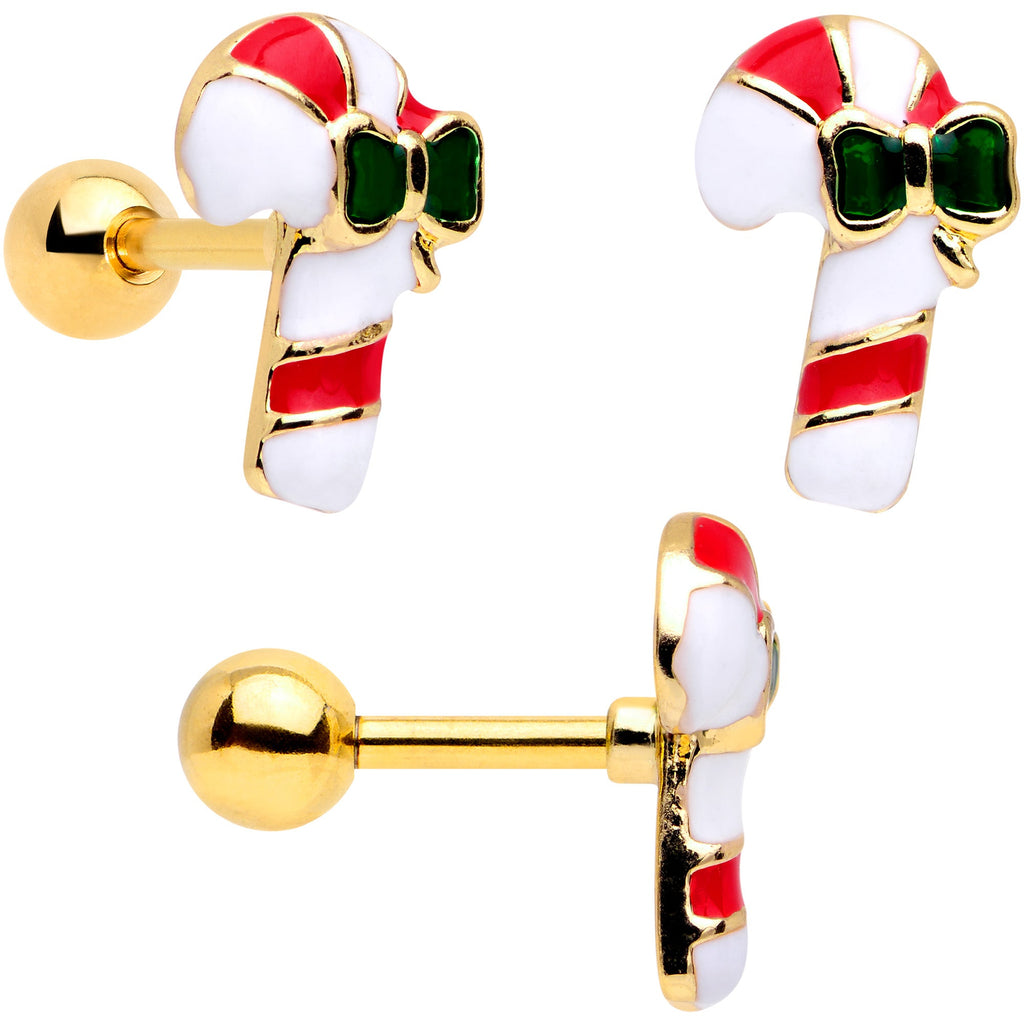 BodyCandy 16G 1/4 Gold Tone Snowman Christmas Cartilage Tragus Set of 3 — detail close-up