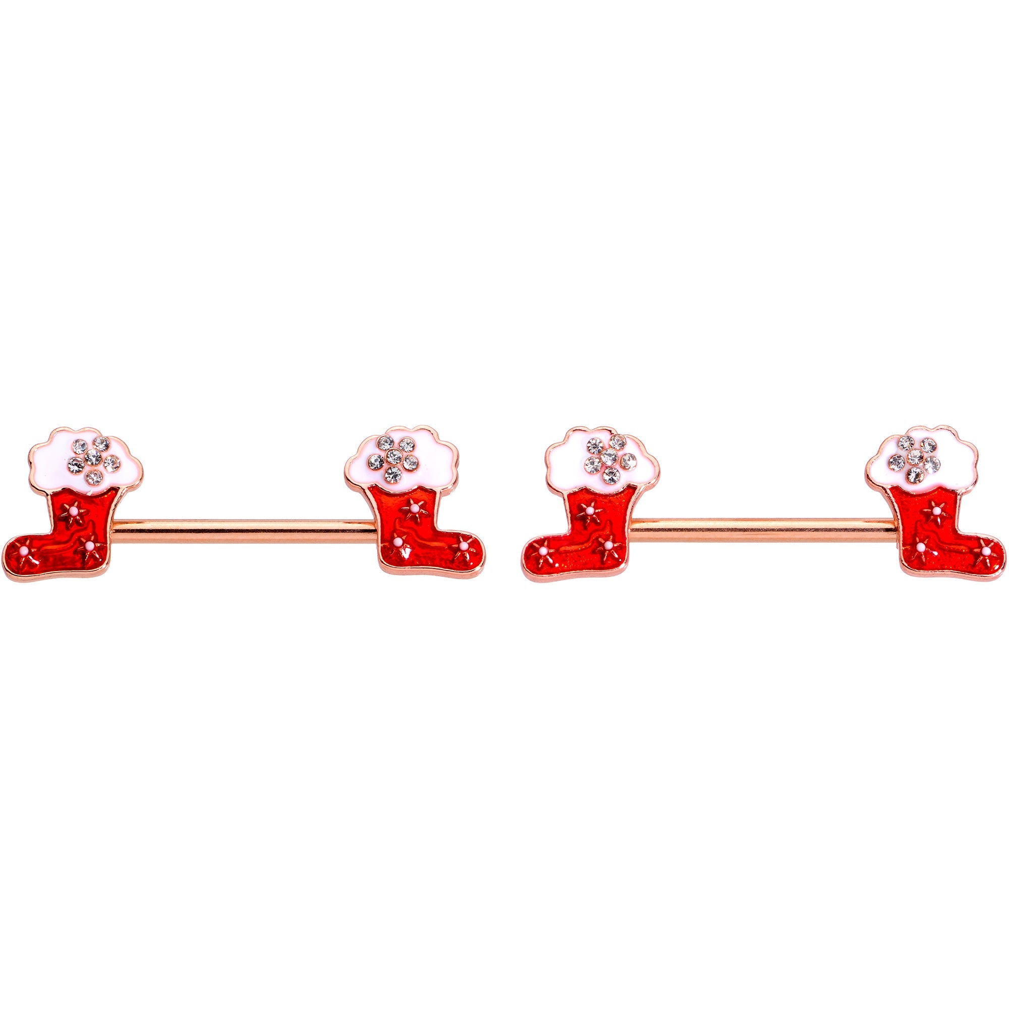 BodyCandy 14G 9/16 Rose Gold Tone Stocking Christmas Nipple Ring Set — lifestyle context
