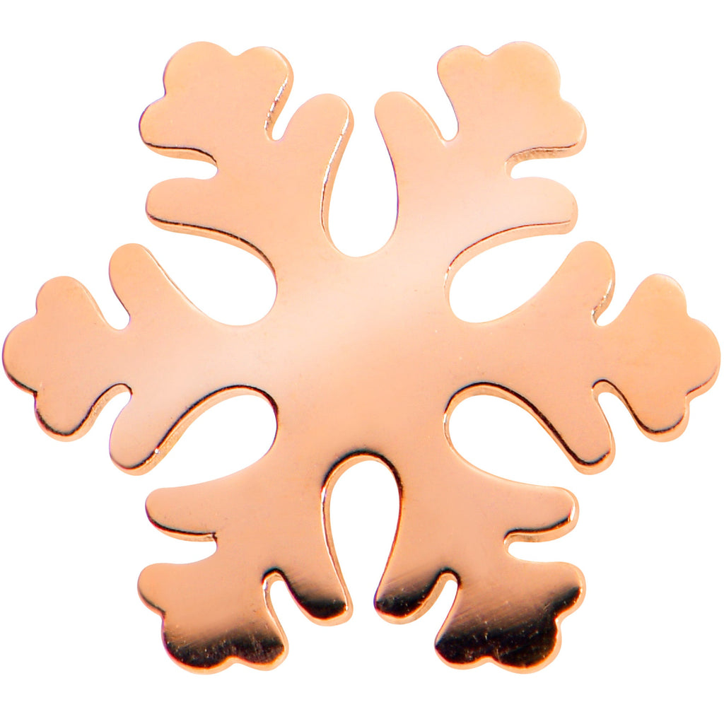 BodyCandy Rose Gold Tone Winter Snowflake Christmas Barbell Tongue Ring — detail close-up