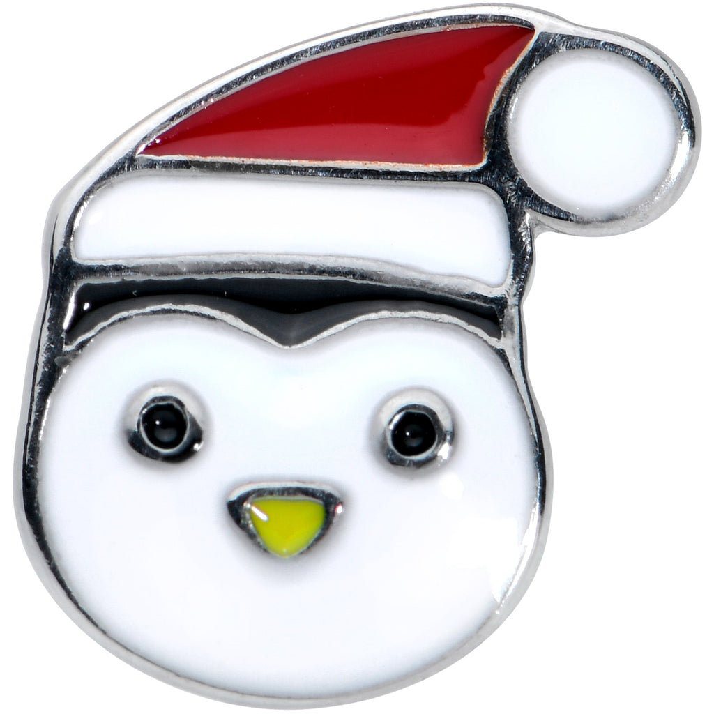 BodyCandy Festive Penguin Santa Christmas Barbell Tongue Ring — detail close-up