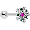 BodyCandy Clear Pink Green Gem Snowflake Christmas Barbell Tongue Ring — main product shot