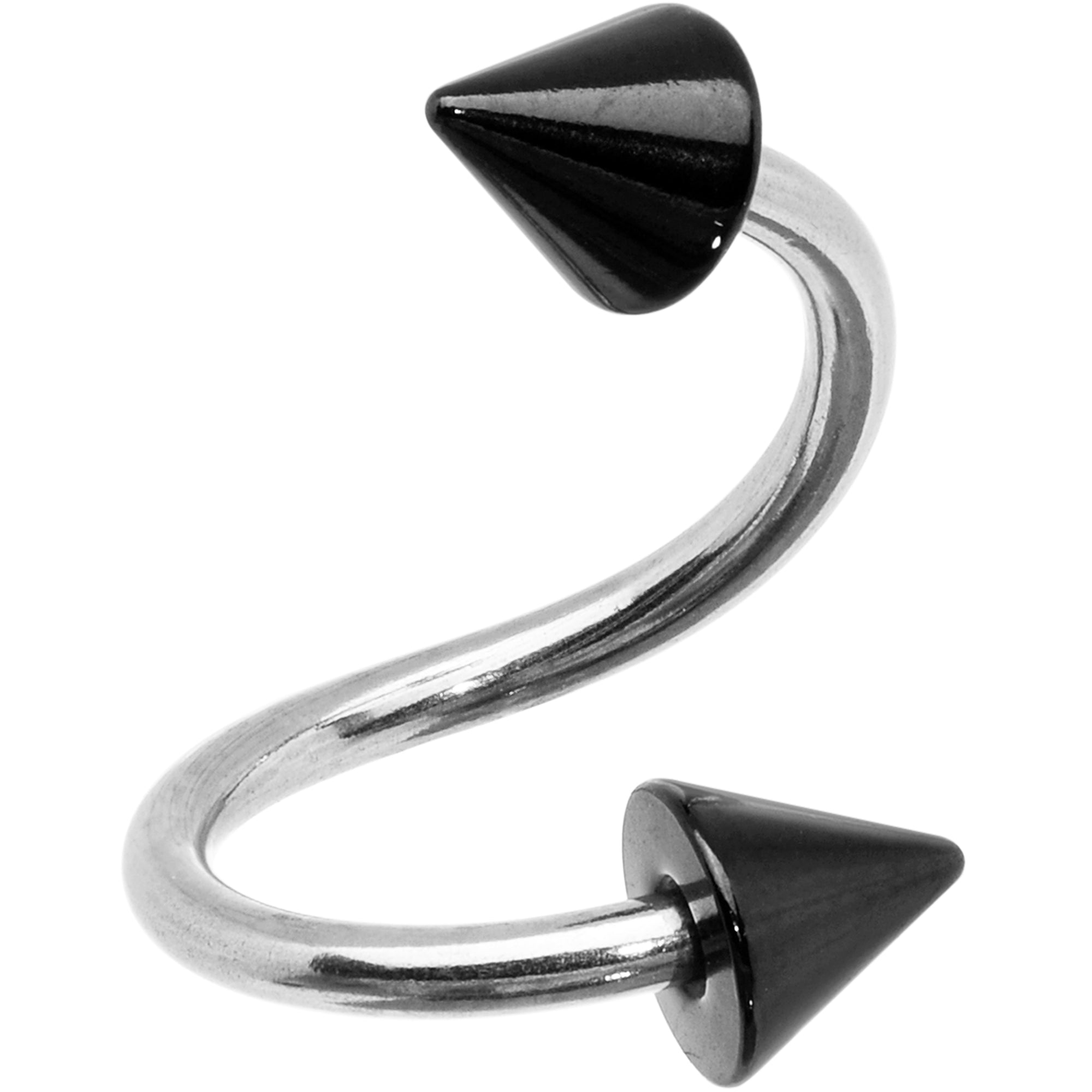BodyCandy 16G 3/8 Black Cone Ends Spiral Twister Eyebrow Ring — detail close-up
