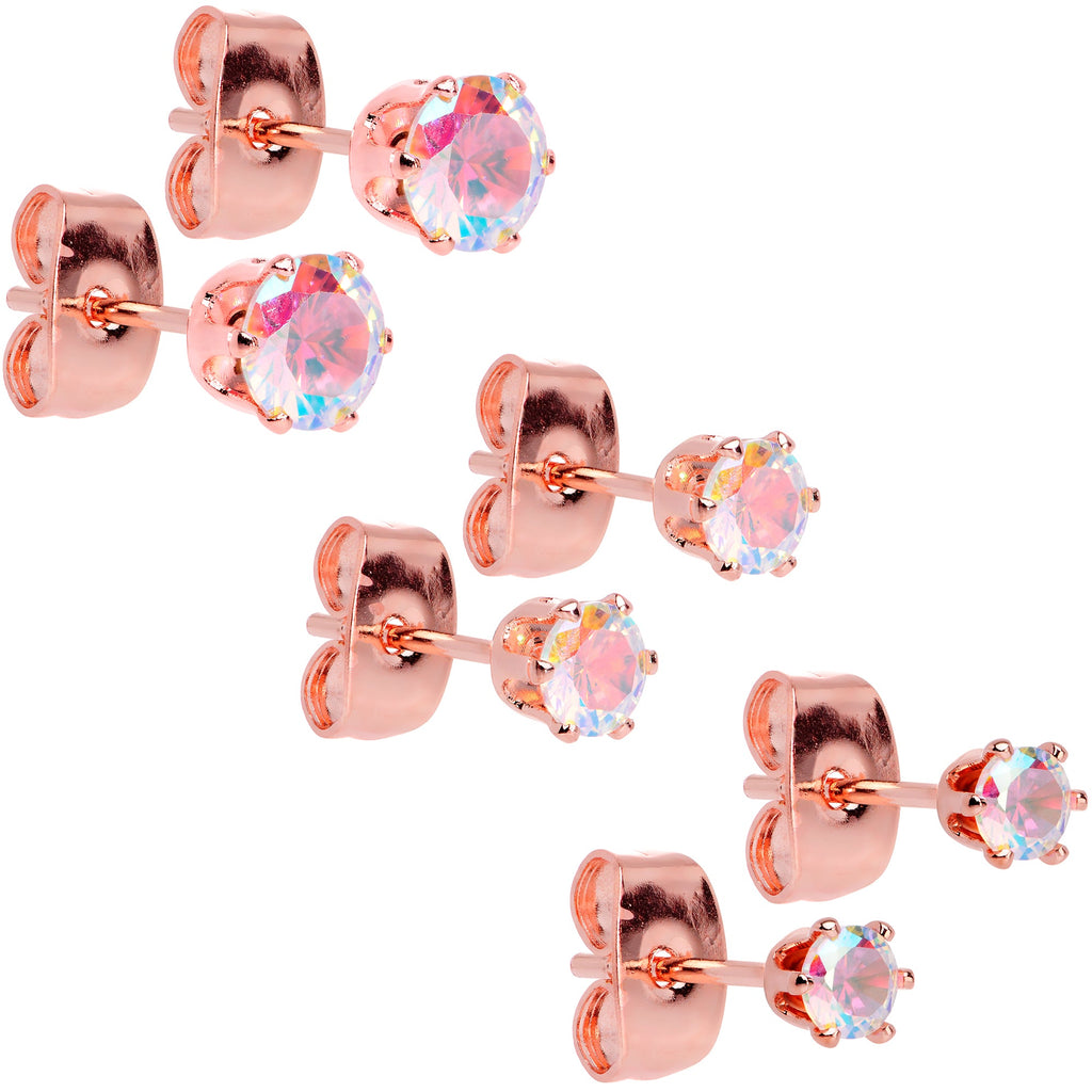 BodyCandy 20G Aurora CZ Gem Rose Gold Tone Post Stud Earring Set of 6 — main product shot