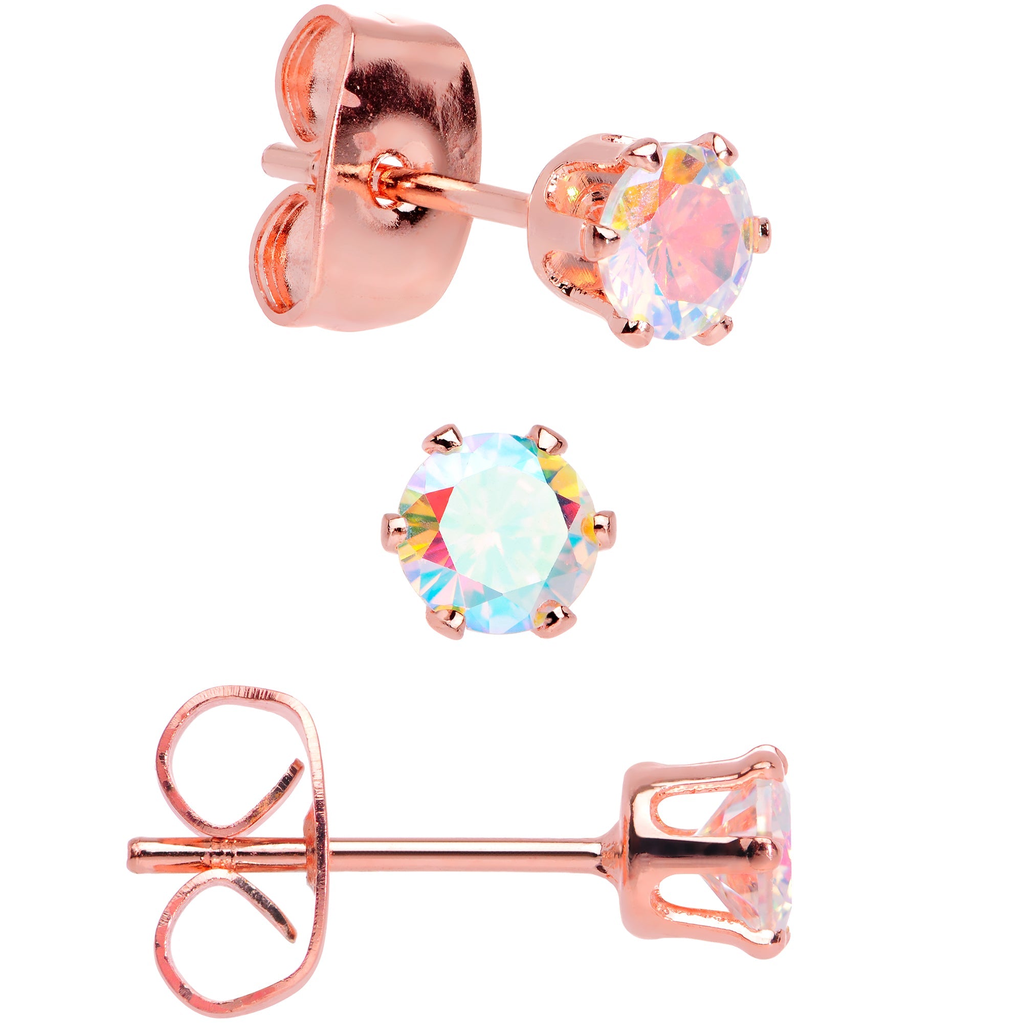 BodyCandy 20G Aurora CZ Gem Rose Gold Tone Post Stud Earring Set of 6 — lifestyle context