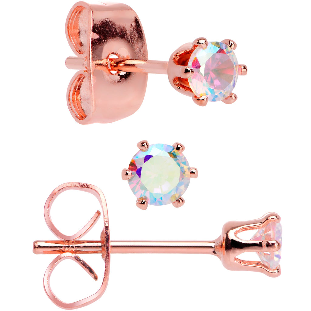 BodyCandy 20G Aurora CZ Gem Rose Gold Tone Post Stud Earring Set of 6 — side view