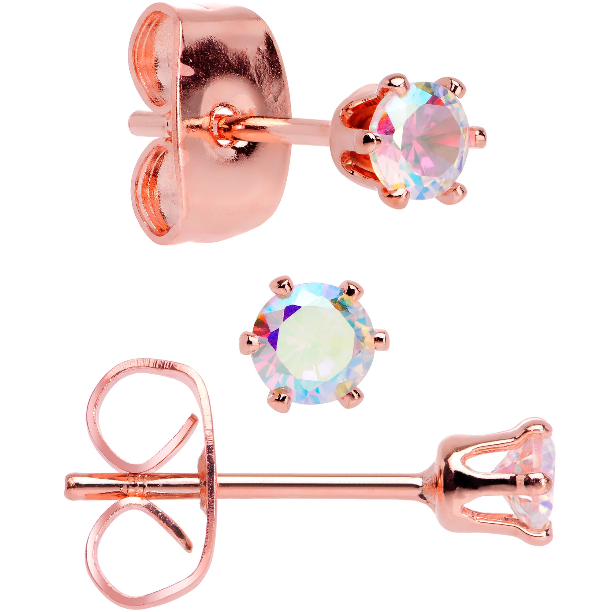 BodyCandy 20G Aurora CZ Gem Rose Gold Tone Post Stud Earring Set of 6 — side view