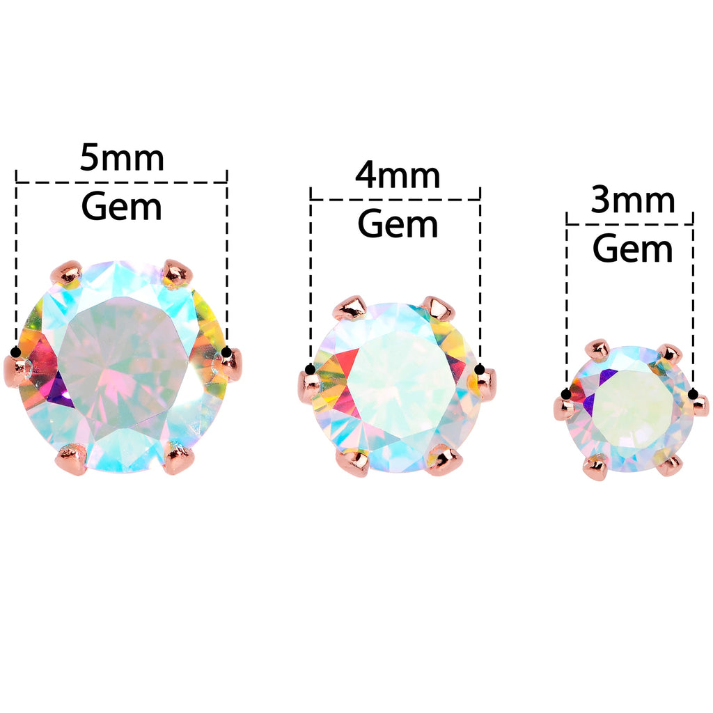 BodyCandy 20G Aurora CZ Gem Rose Gold Tone Post Stud Earring Set of 6 — back view