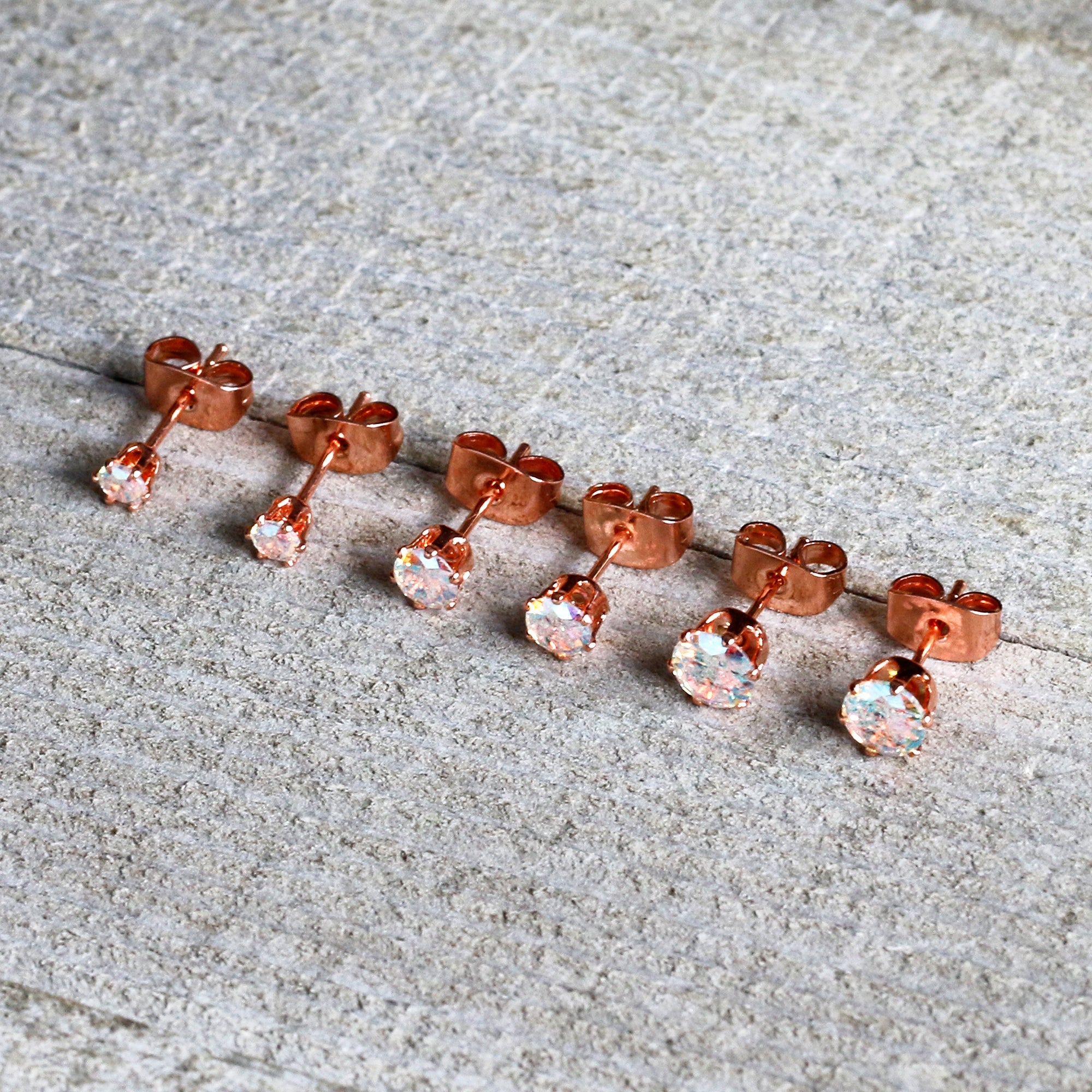 BodyCandy 20G Aurora CZ Gem Rose Gold Tone Post Stud Earring Set of 6 — alternative angle