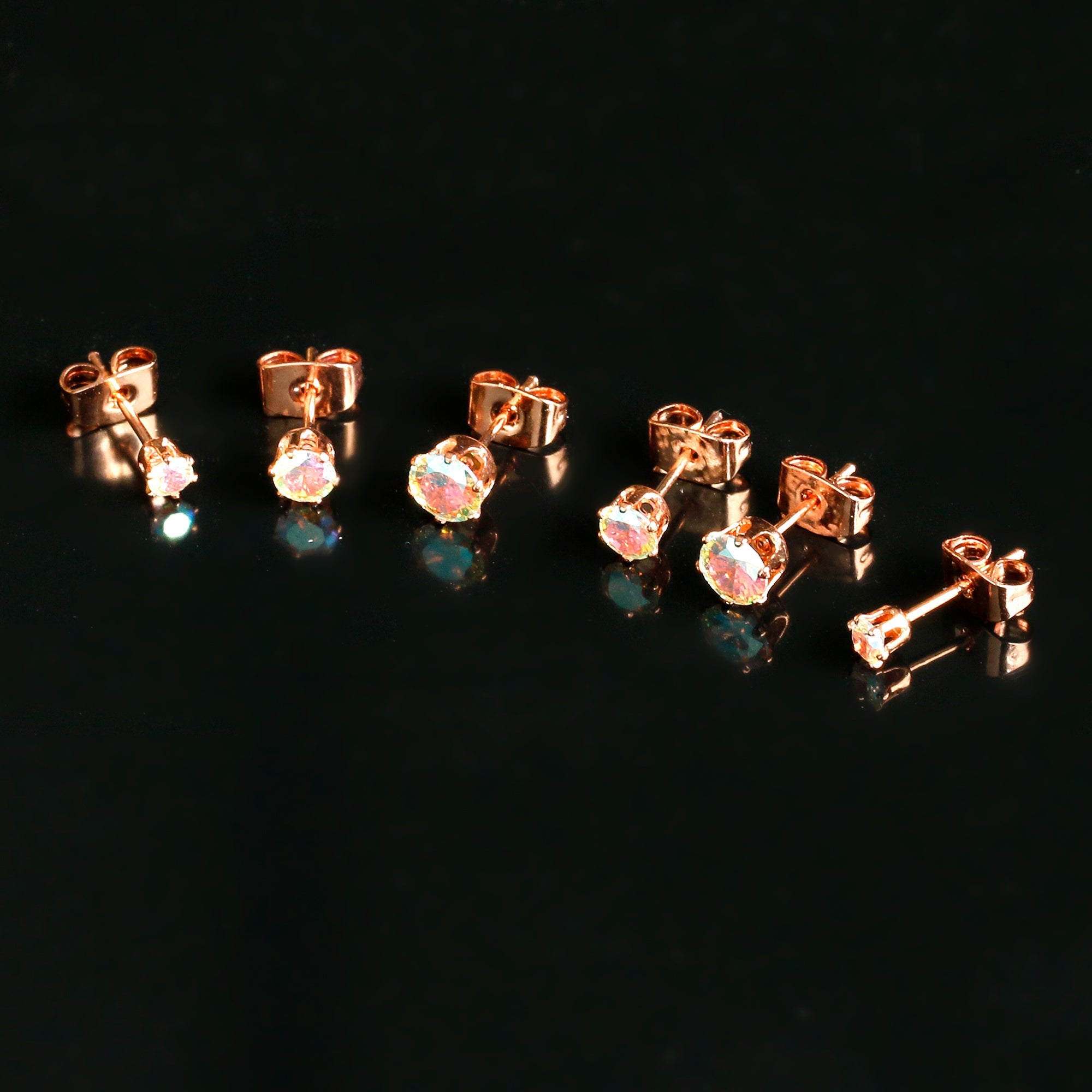 BodyCandy 20G Aurora CZ Gem Rose Gold Tone Post Stud Earring Set of 6 — in-use photo