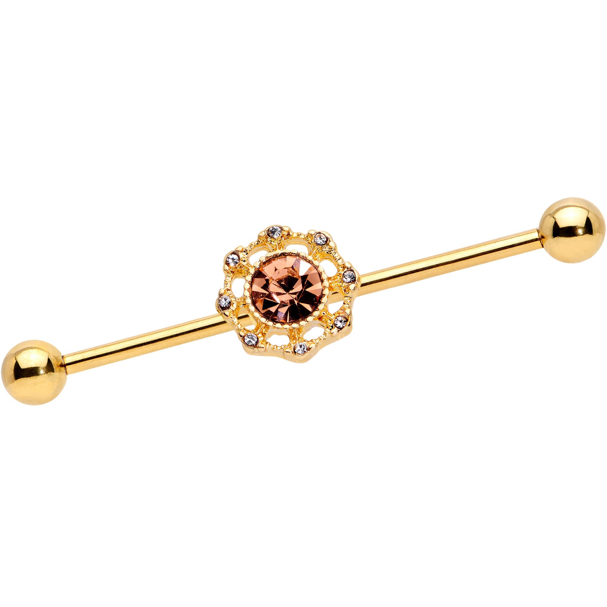BodyCandy 14G Pink Clear CZ Gem Gold Tone Sunburst Industrial Barbell 38mm — main product shot
