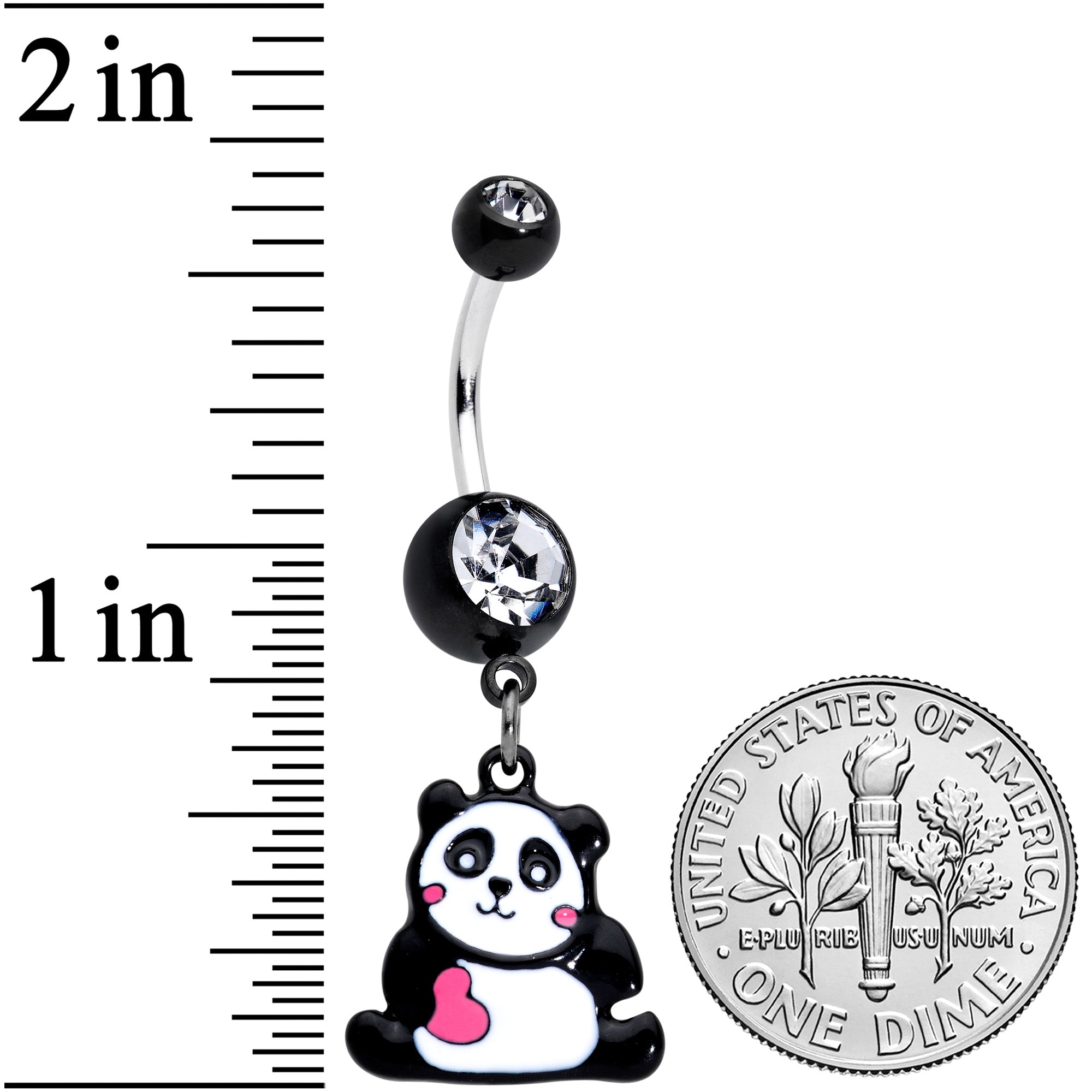 BodyCandy Clear Gem Panda Heart Dangle Belly Ring — detail close-up