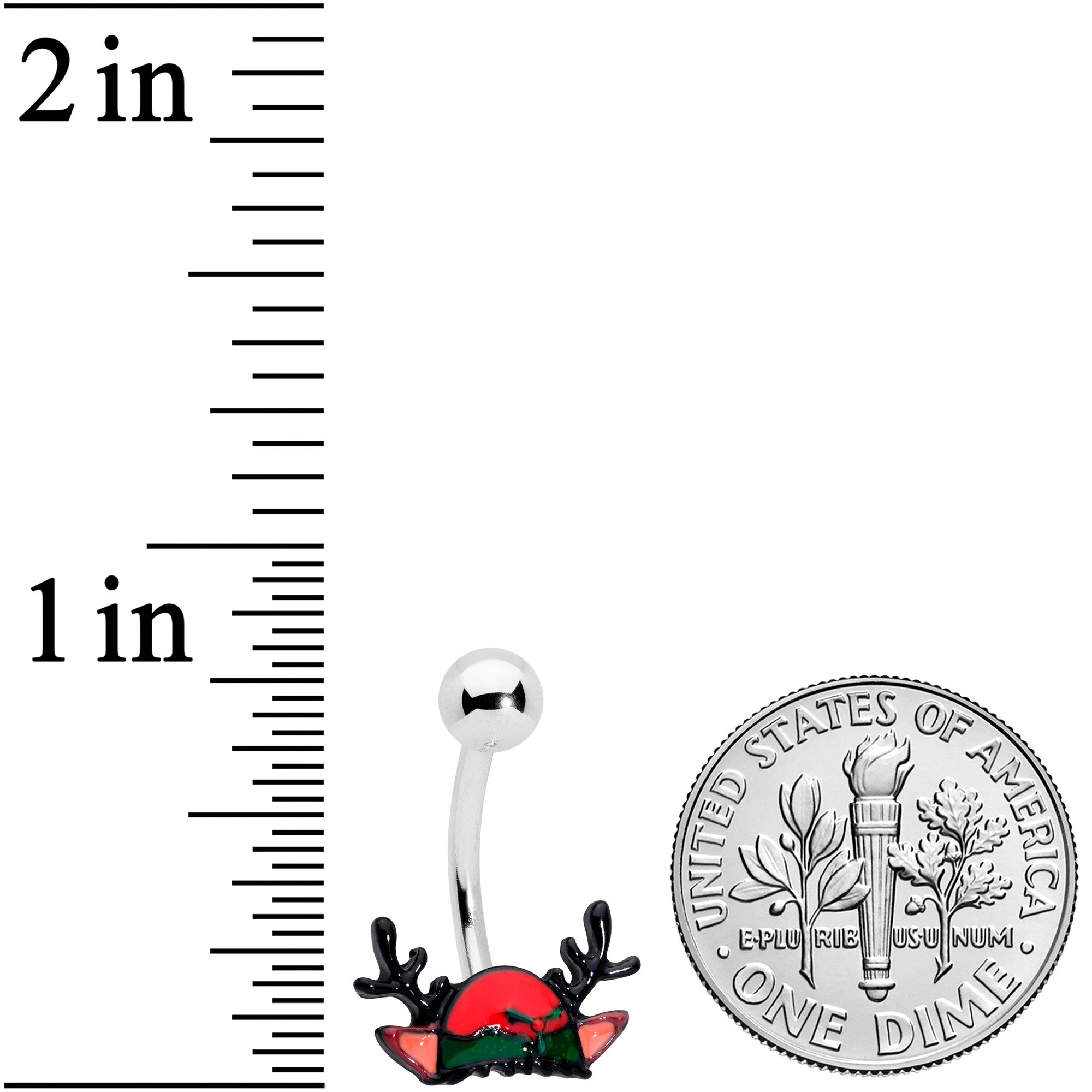 BodyCandy Red Reindeer Antler Hat Christmas Belly Ring — detail close-up