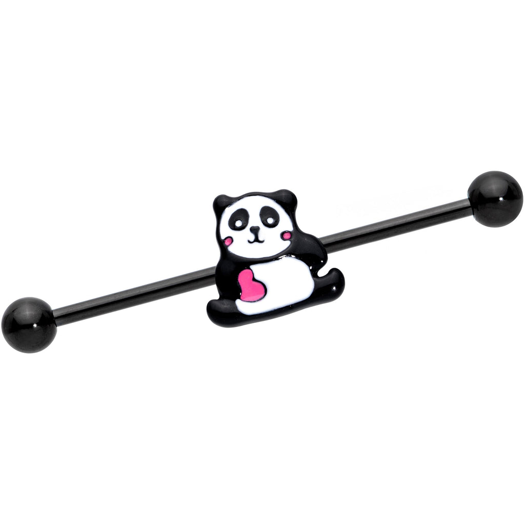 BodyCandy 14G Black Panda Heart Industrial Barbell 38mm — main product shot