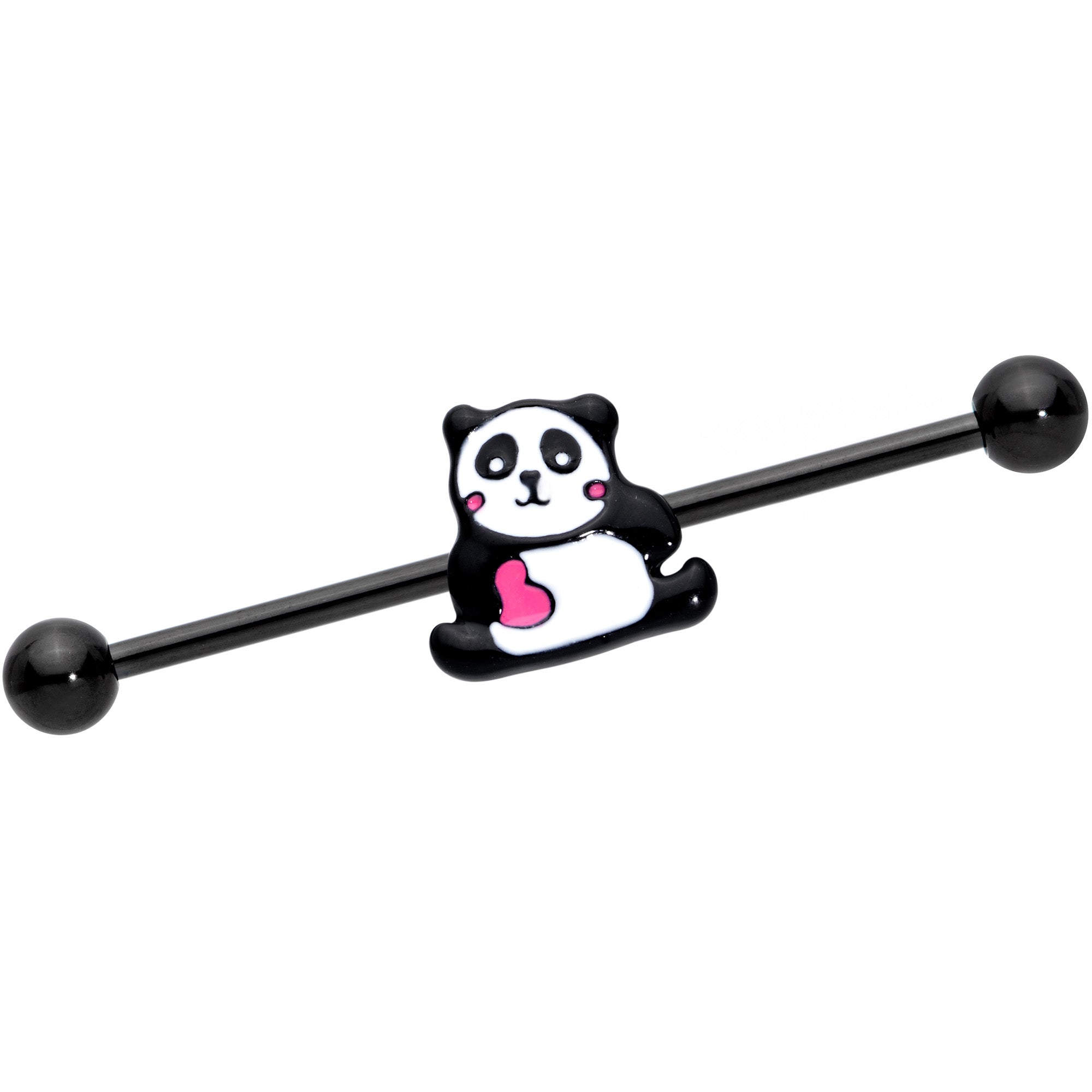 BodyCandy 14G Black Panda Heart Industrial Barbell 38mm — main product shot