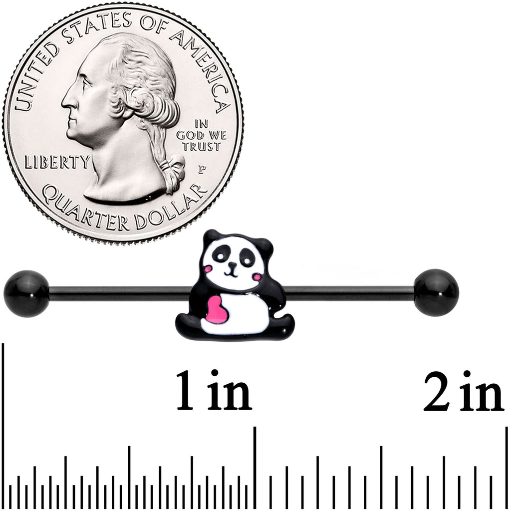 BodyCandy 14G Black Panda Heart Industrial Barbell 38mm — detail close-up