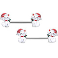 BodyCandy 14G 9/16 White Cat Santa Hat Christmas Barbell Nipple Ring Set — main product shot