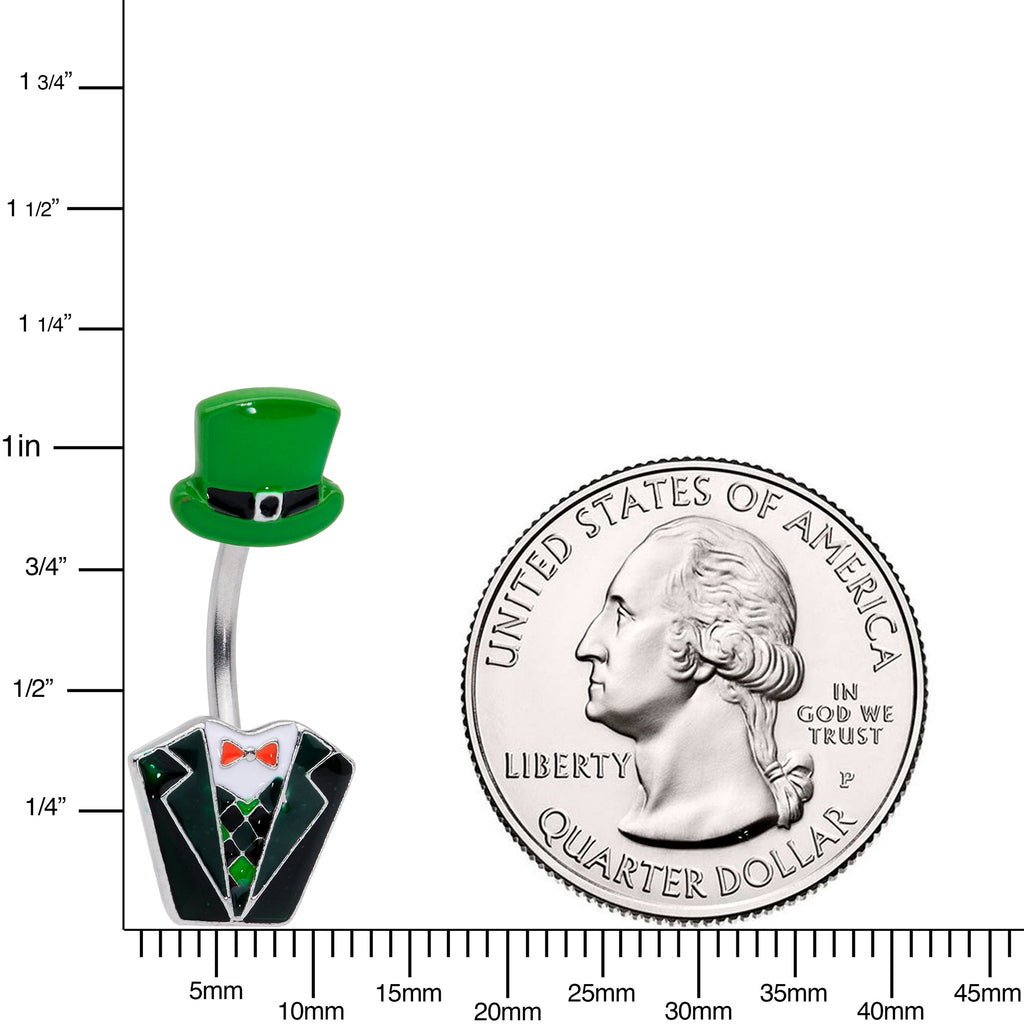 BodyCandy Leprechaun Formal Tuxedo St Patricks Day Belly Ring — detail close-up