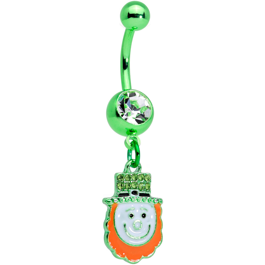 BodyCandy Clear Green Gem Happy Leprechaun St Patricks Day Dangle Belly Ring — main product shot
